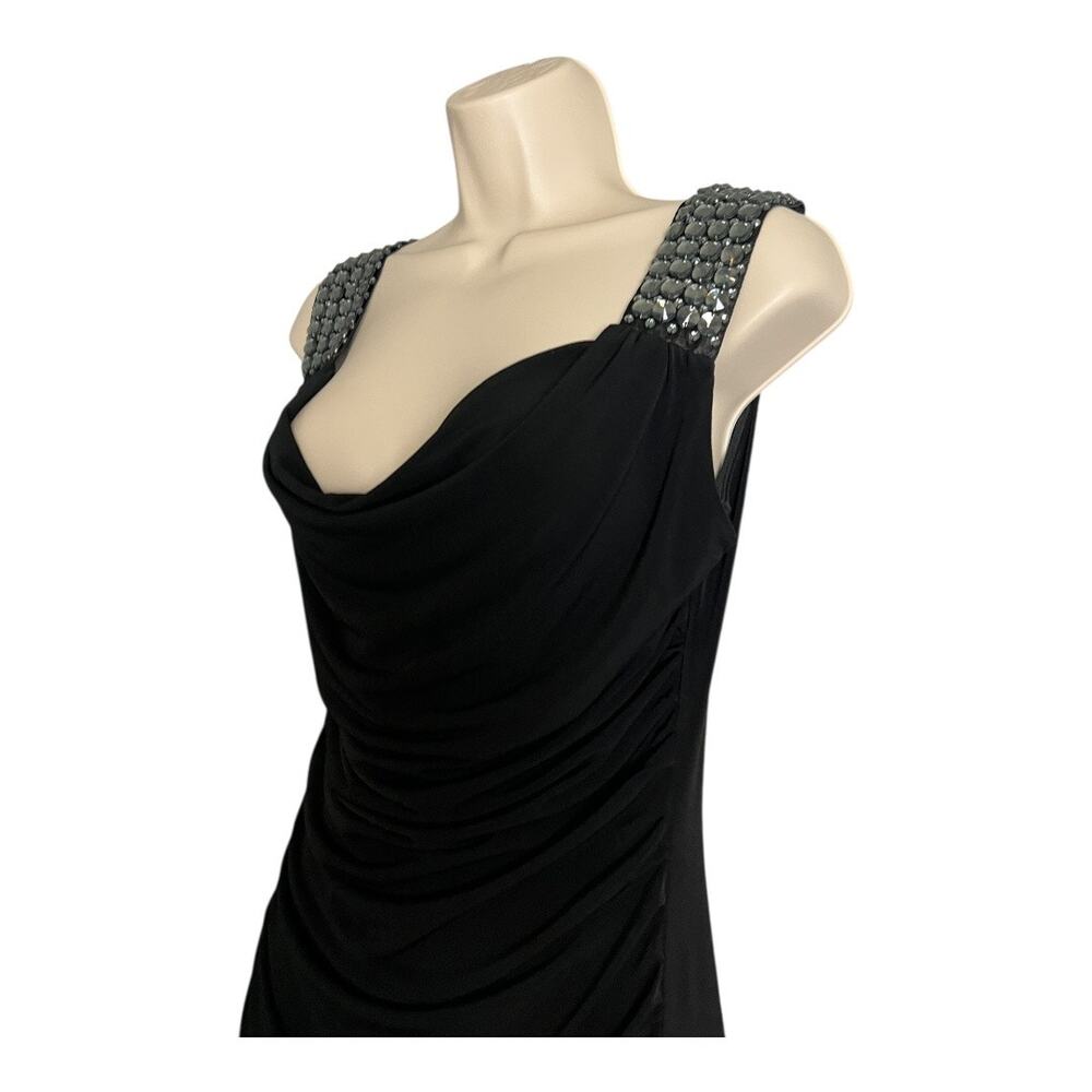 Valerie Bertinelli Dress Women's 6 Black Sleeveless Ruched Beaded Cocktail - Picture 2 of 8
